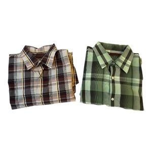 Perry Ellis Men's Plaid Shirts - Brown and Green Bundle of 2